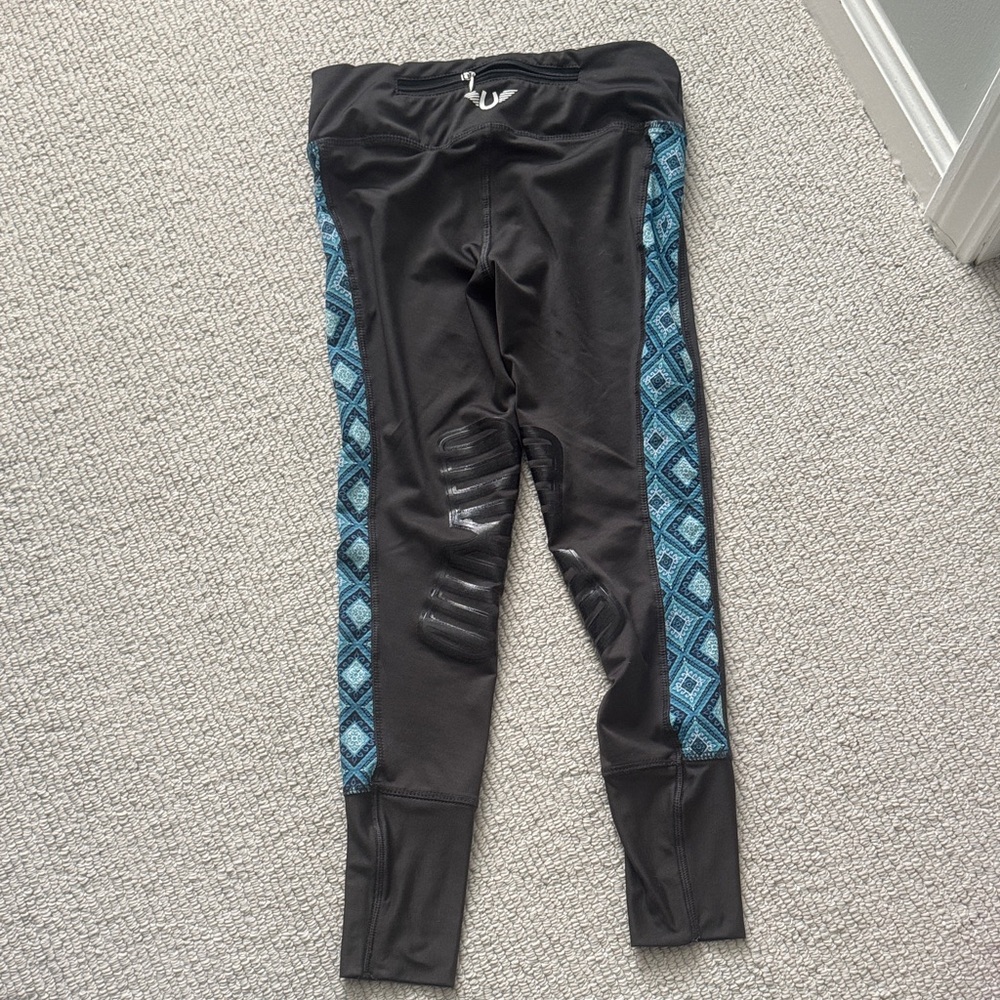 Tuffrider horse riding pants Grey/Blue Patterned Side Panels Sz M